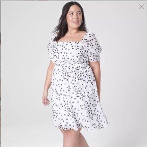Lane Bryant Smocked Cuff-Sleeve Square-Neck Fit & Flare Dress - Polka Dots NWT